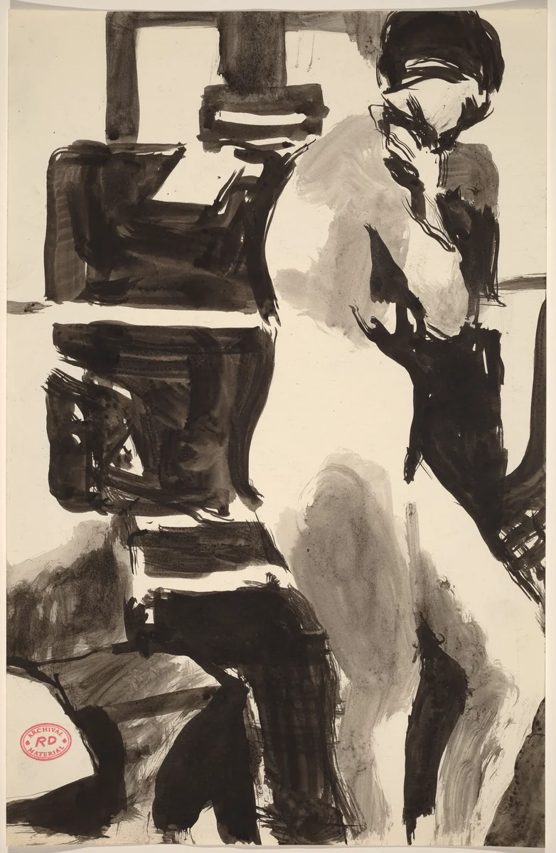Untitled [side view of a female nude in an interior] by Richard Diebenkorn, drawing, 1955-1967