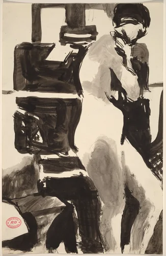 Untitled [side view of a female nude in an interior] by Richard Diebenkorn, drawing, 1955-1967