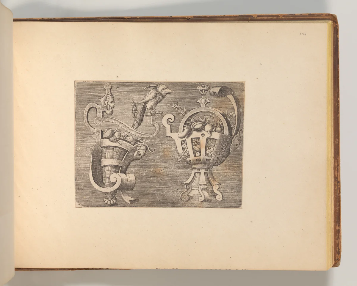 Series of Cartouches, in: Targhe ed altri ornati di varie e capricciose invenzioni (Cartouches and other ornaments of various and capricious invention, page 45) by Cornelis Bos, book, 1540-1560