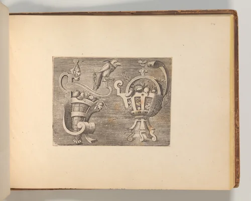 Series of Cartouches, in: Targhe ed altri ornati di varie e capricciose invenzioni (Cartouches and other ornaments of various and capricious invention, page 45) by Cornelis Bos, book, 1540-1560