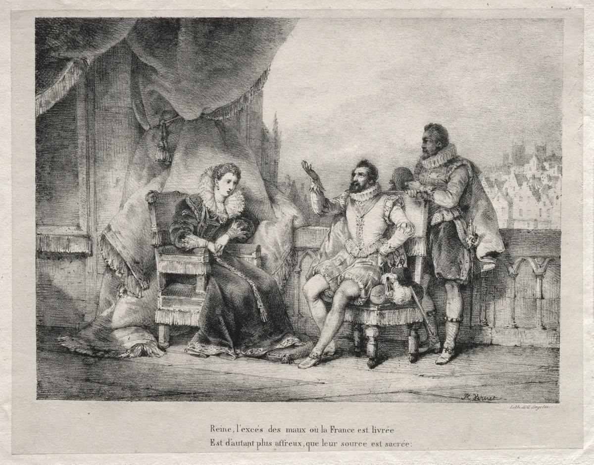 Henri IV with Queen Elizabeth by Horace Vernet, print, 1822