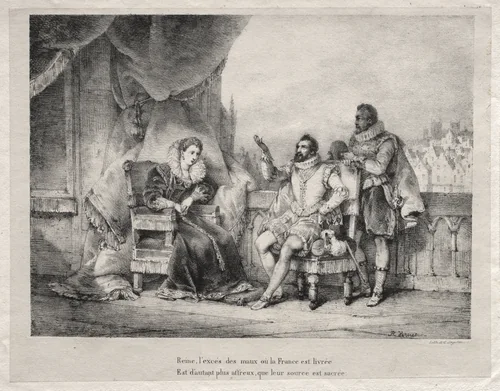 Henri IV with Queen Elizabeth by Horace Vernet, print, 1822