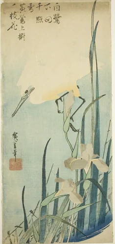 White heron and iris by Utagawa Hiroshige (歌川広重), print, 1827-1839