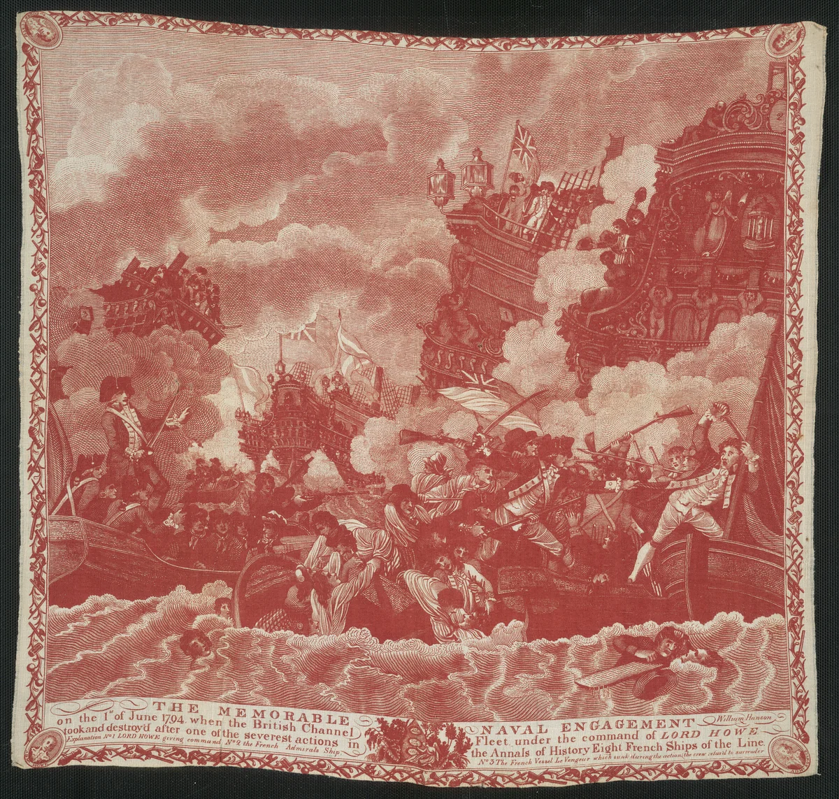 Handkerchief by William Hanson, textile, 1794