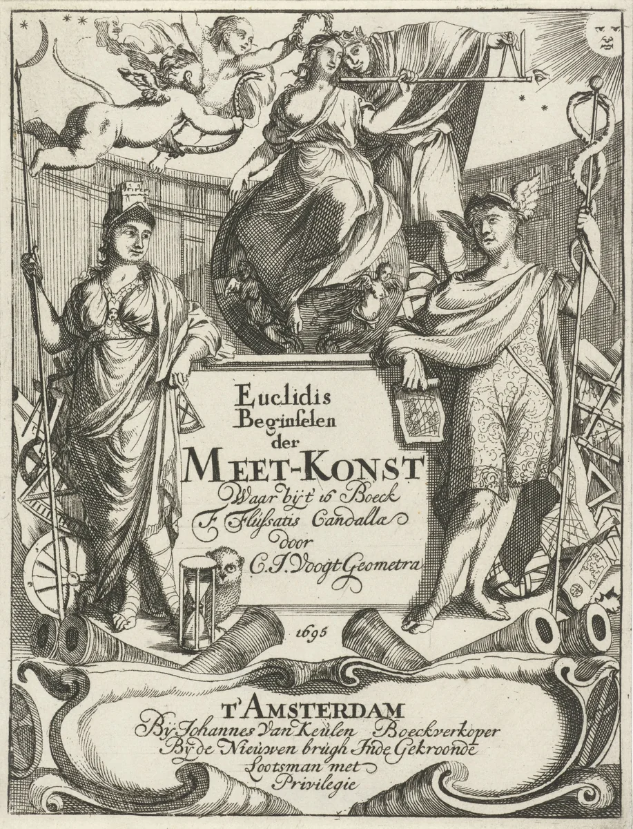 Allegorische vrouwenfiguur met maatstok by Caspar Luyken, print, 1695