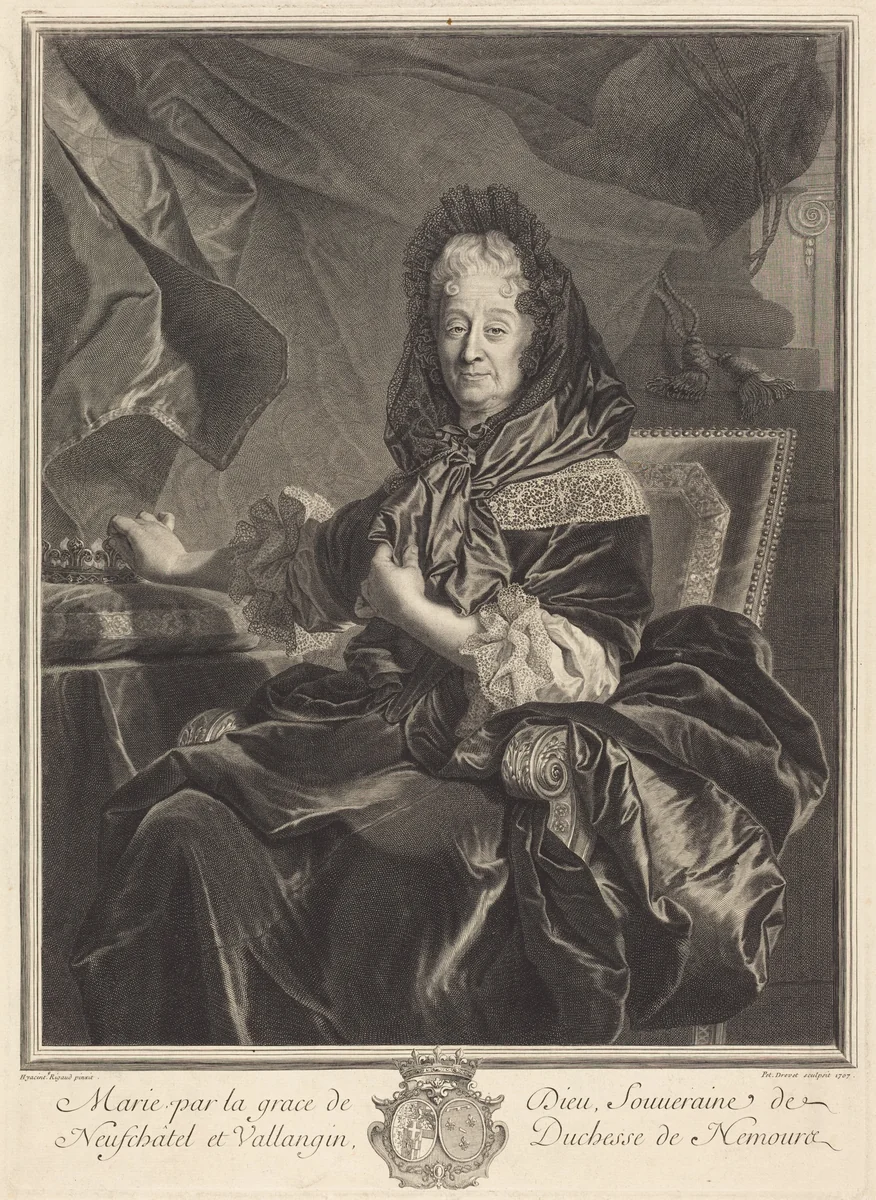 Duchesse de Nemours by Pierre Drevet; Hyacinthe Rigaud, print, 1707
