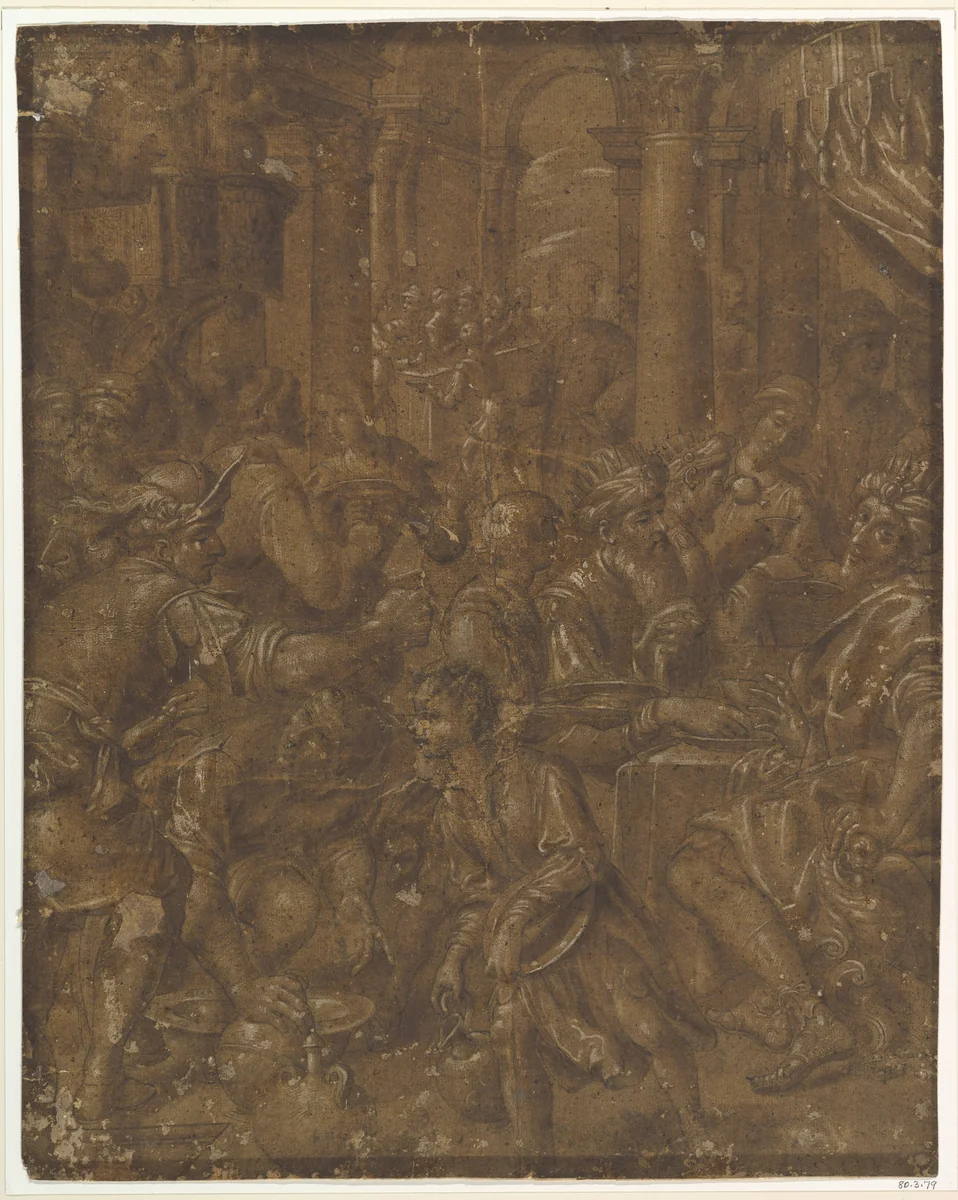 The Banquet of Ahasuerus and Esther by Aurelio Lomi, drawing, 1595-1622