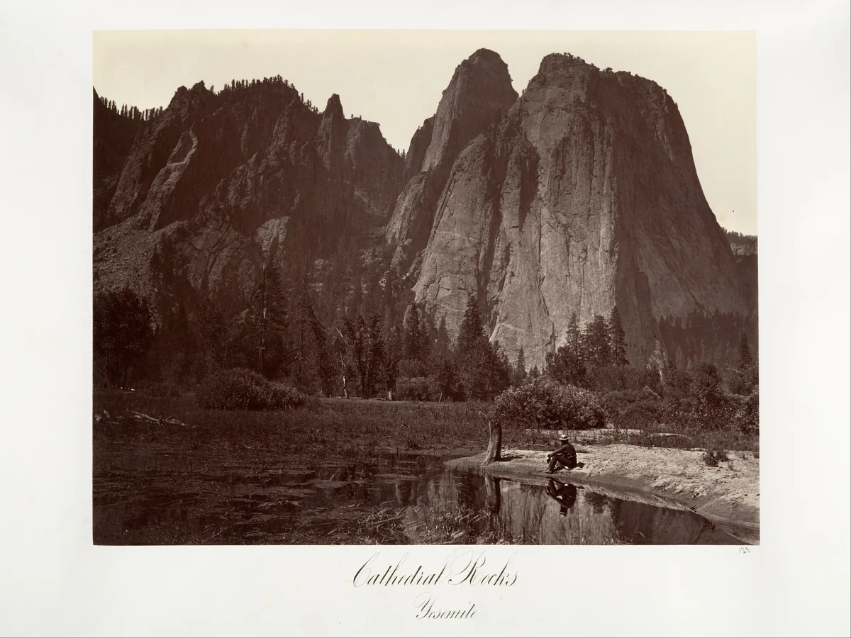 Cathedral Rocks, Yosemite by Carleton E. Watkins, photograph, 1870-1874