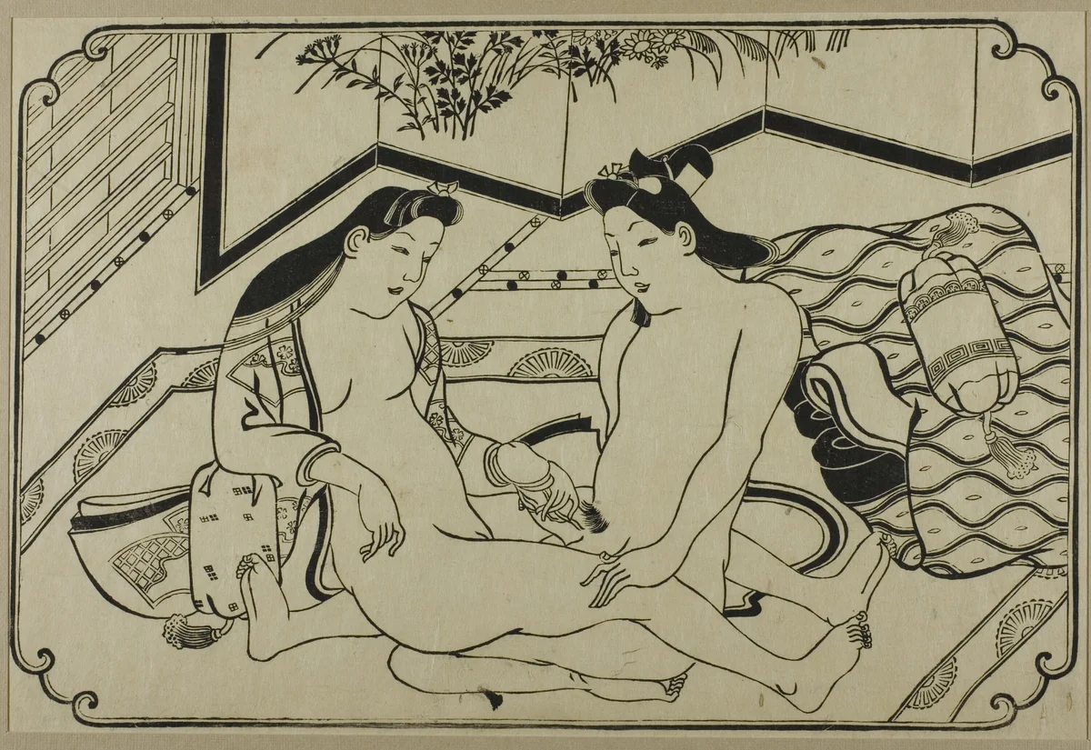 A sheet from a shunga album by Hishikawa Moronobu (菱川師宣), print, 1625-1694