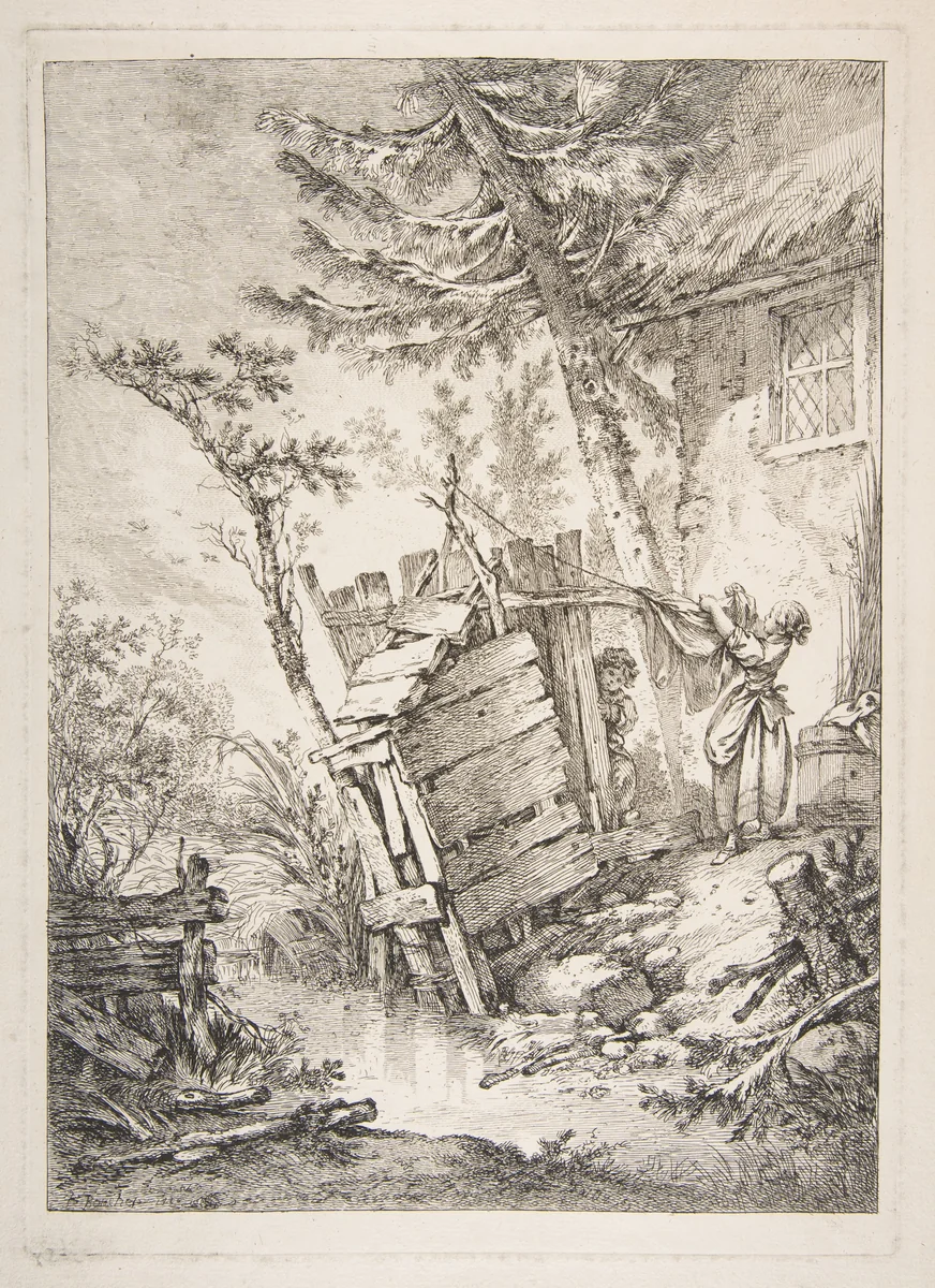 The Laundress by François Boucher, print, 1756