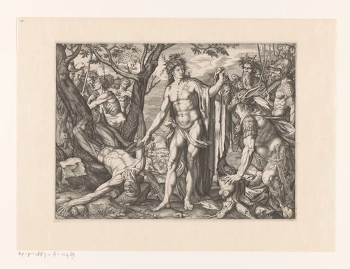 Apollo en Marsyas en het oordeel van Midas by Unknown, print, 1581