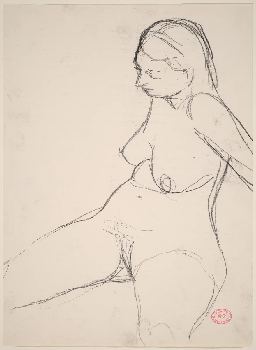Untitled [seated female nude looking down] by Richard Diebenkorn, drawing, 1955-1967