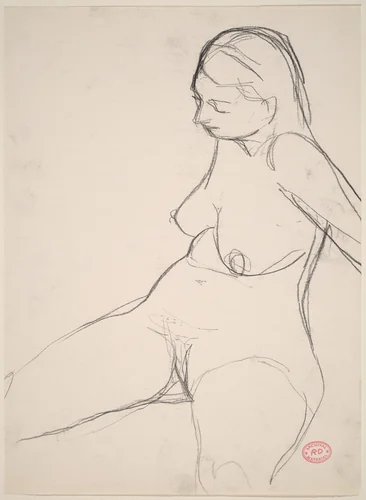 Untitled [seated female nude looking down] by Richard Diebenkorn, drawing, 1955-1967