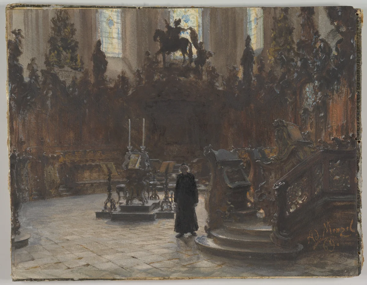 The Choirstalls in the Mainz Cathedral by Adolph Menzel, drawing, 1869