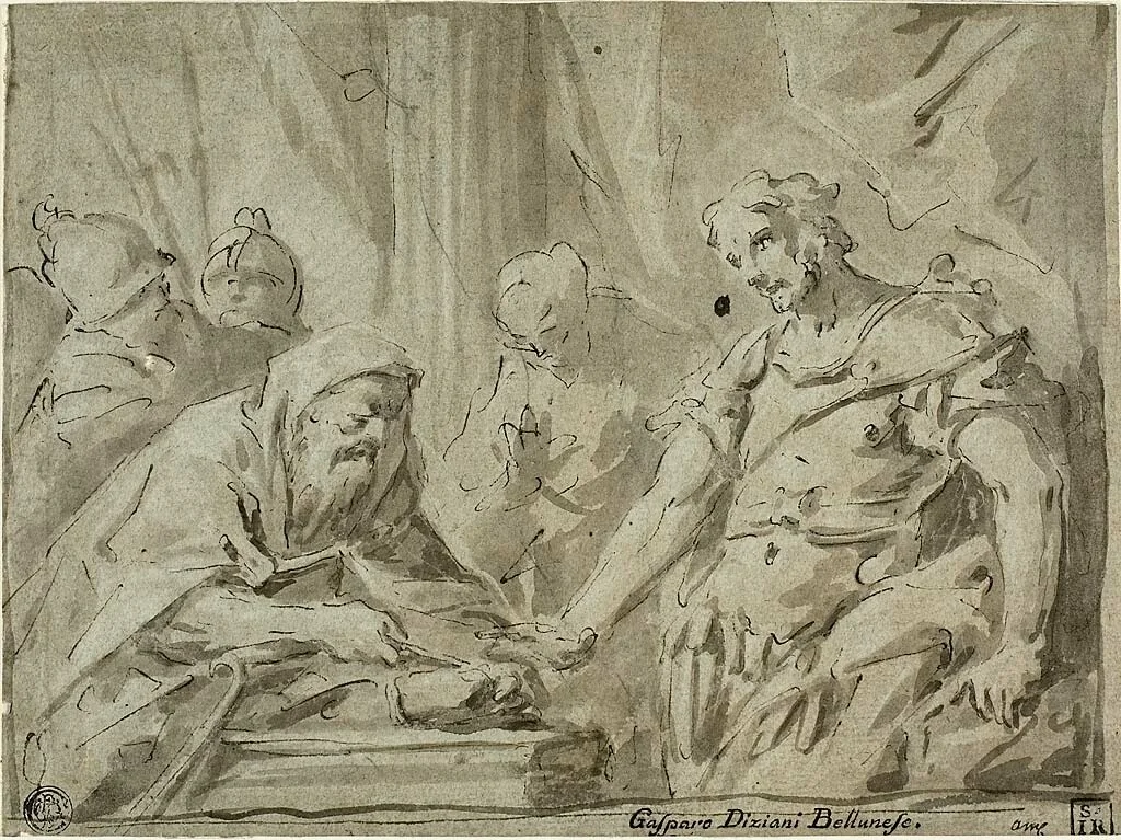David Receiving the Hallowed Bread from Alchimelek by Gaspare Diziani, drawing, 1725-1734