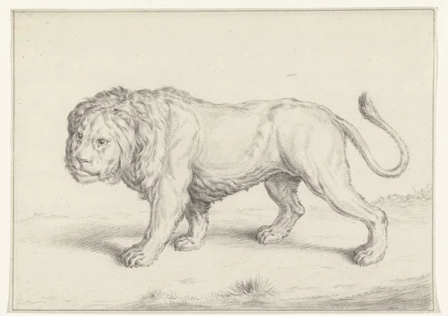 Lopende leeuw, naar links by Jean Bernard, drawing, 1775-1833
