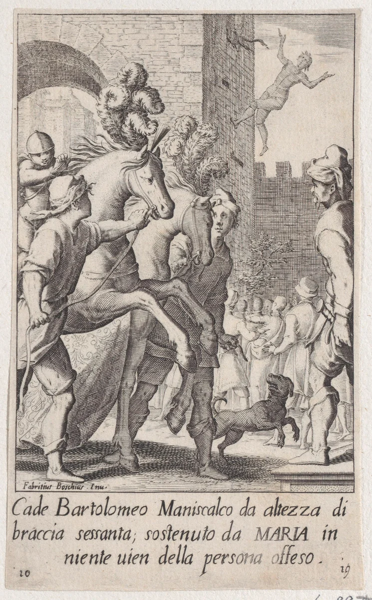 Bartolomeo, Blacksmith-Ferrier, from Scelta d'Alcuni Miracoli e Grazie della Santissima Nunziata di Firenze (Selection of Some Miracles and Graces that Occurred in the Church of the Annunziata in Florence) by Jacques Callot, print, 1611-1619