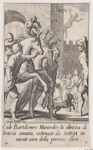 Bartolomeo, Blacksmith-Ferrier, from Scelta d'Alcuni Miracoli e Grazie della Santissima Nunziata di Firenze (Selection of Some Miracles and Graces that Occurred in the Church of the Annunziata in Florence) by Jacques Callot, print, 1611-1619