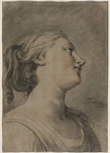 Head of a Female Figure in Profile, Turned to the Right by Hughes Taraval, drawing, 1758-1775