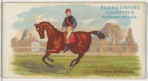 Emperor Norfolk, from The World's Racers series (N32) for Allen & Ginter Cigarettes by Allen & Ginter, print, 1888