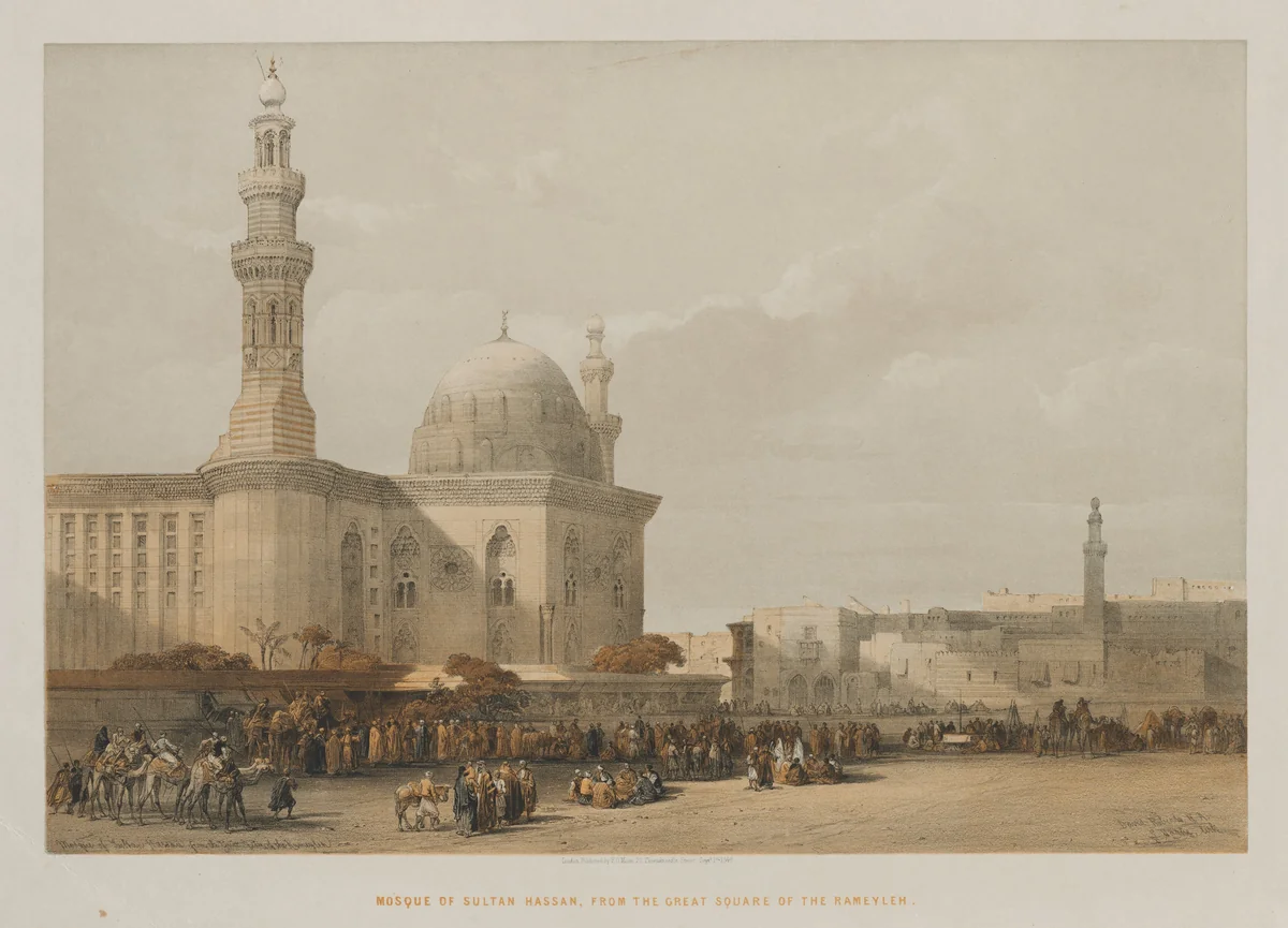 Egypt and Nubia, Volume III: Mosque of Sultan Hassan, from the Great Square of the Rameyleh by Louis Haghe, print, 1849