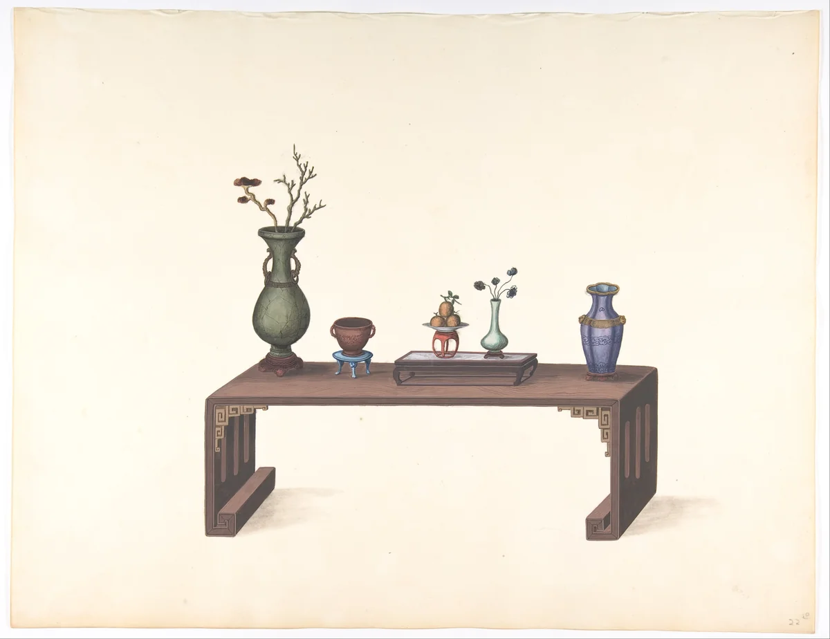 Low Table with Vases by anonymous, drawing, 1800-1900