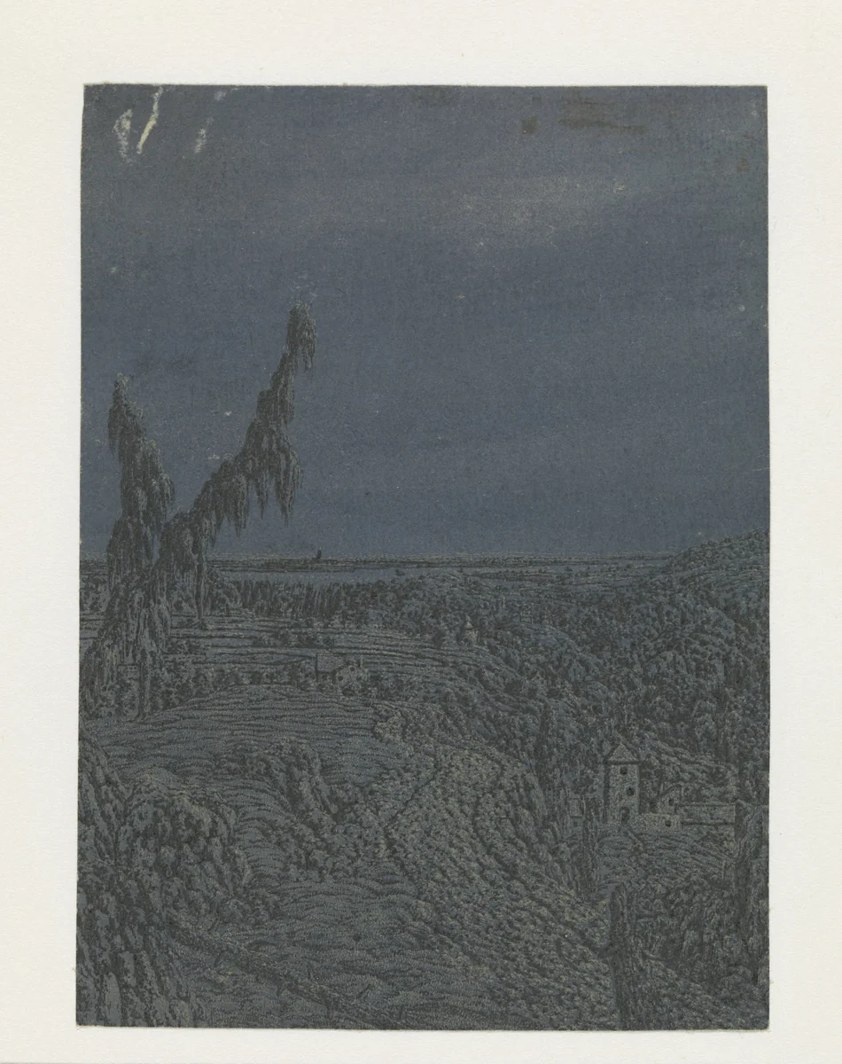 Landscape with a Plateau, a River in the Distance by Hercules Segers, print, 1622-1625