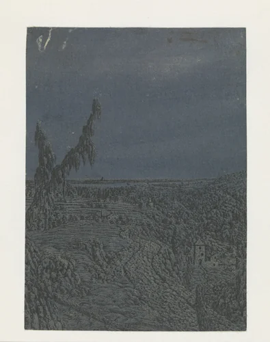 Landscape with a Plateau, a River in the Distance by Hercules Segers, print, 1622-1625