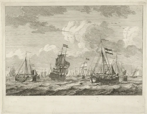 Vissersboten op open water by Gerrit Groenewegen, print, 1764-1826