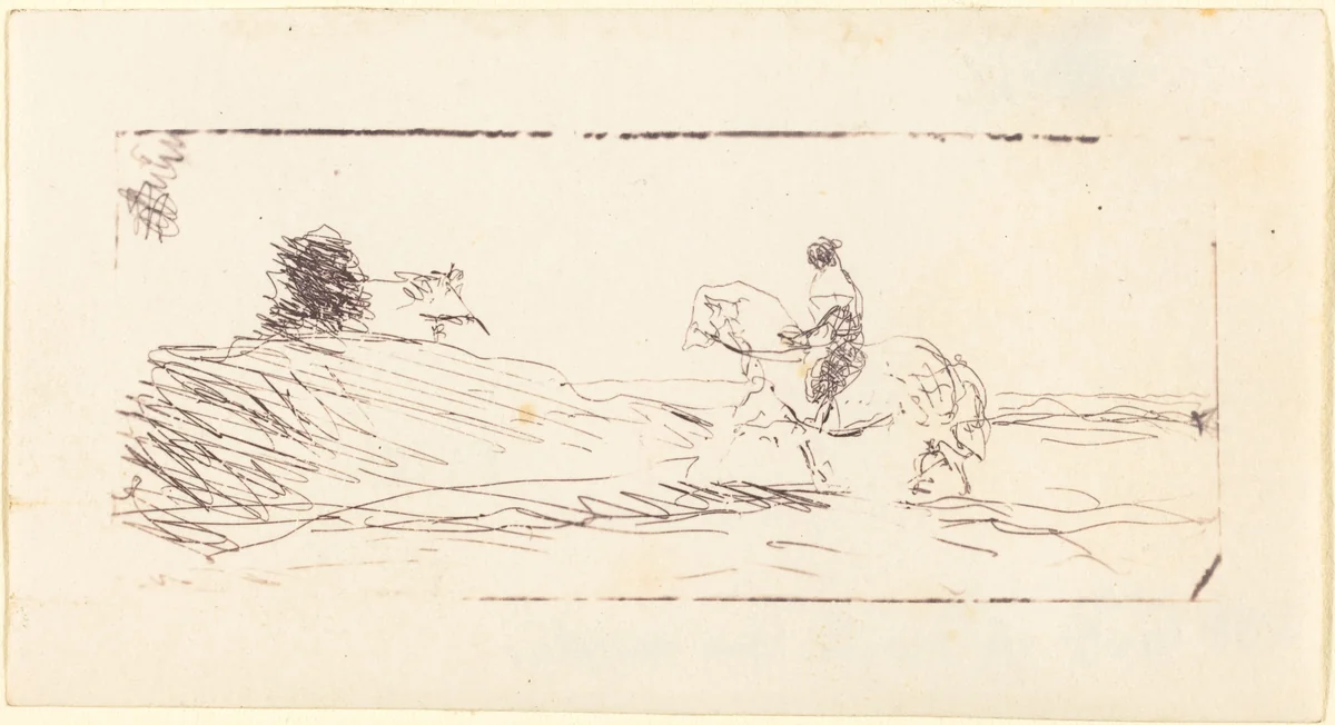 Carte-de-visite with Horseman (La Carte de visite au cavalier) by Jean-Baptiste-Camille Corot, print, 1853