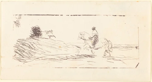 Carte-de-visite with Horseman (La Carte de visite au cavalier) by Jean-Baptiste-Camille Corot, print, 1853