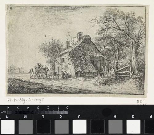 Reizigers bij een herberg by Anthonie Waterloo, print, 1630-1663