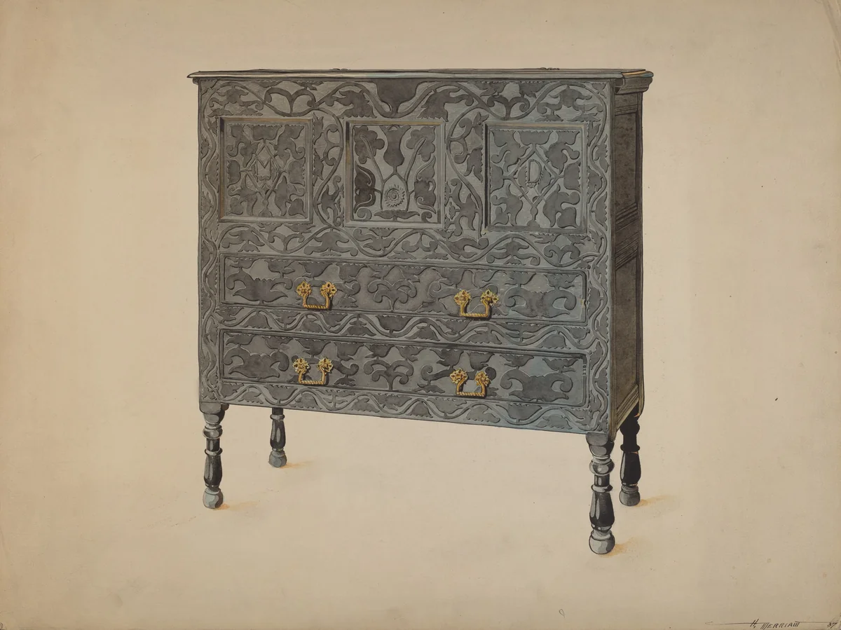 Hadley Chest (Hartford type) by Harold Merriam, index of american design, 1937