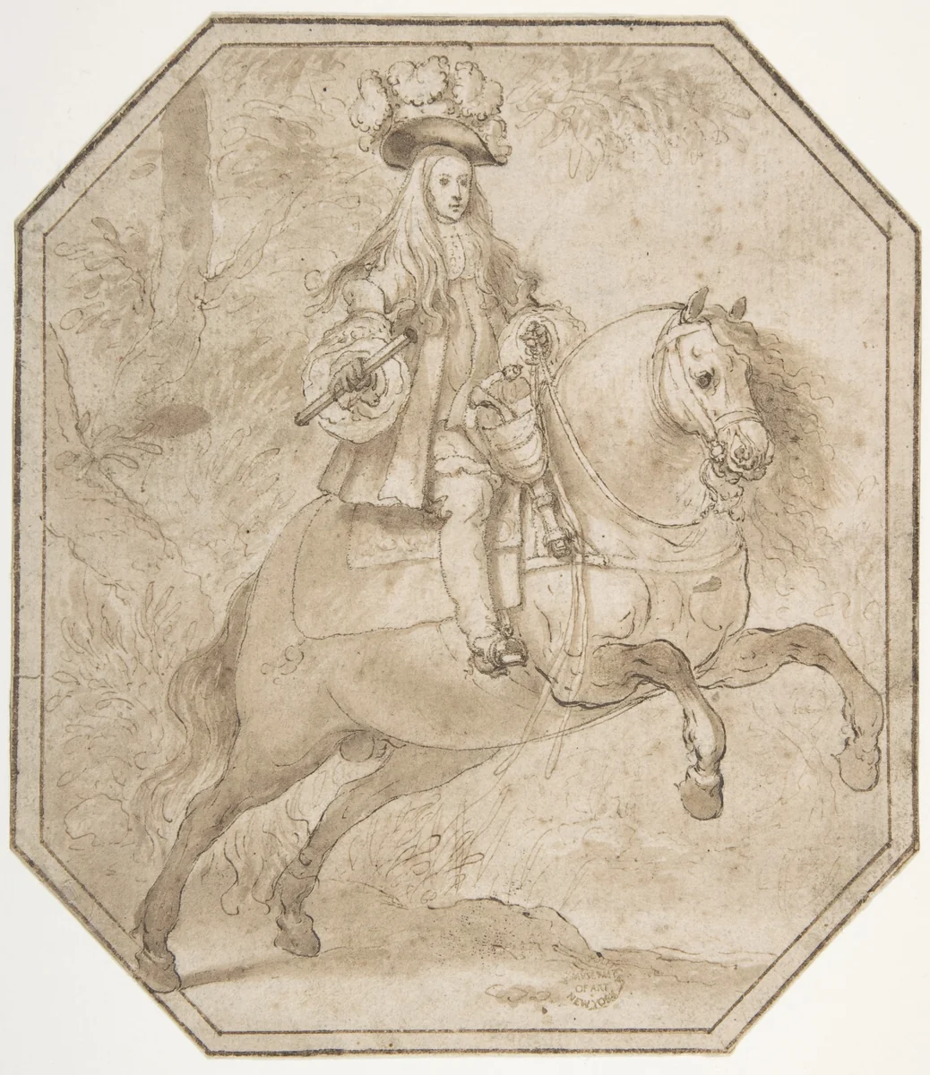 Charles II of Spain on Horseback by Matías de Torres, drawing, 1655-1693