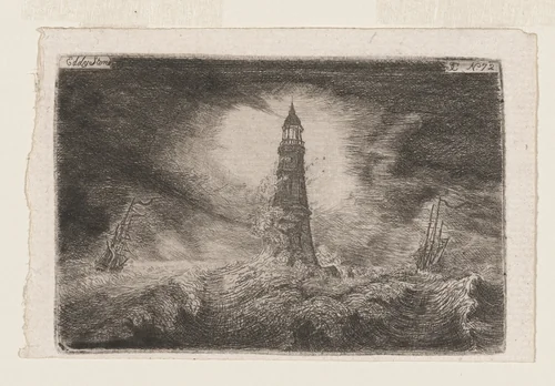 Eddystone Lighthouse by John Clerk, print, 1765-1775