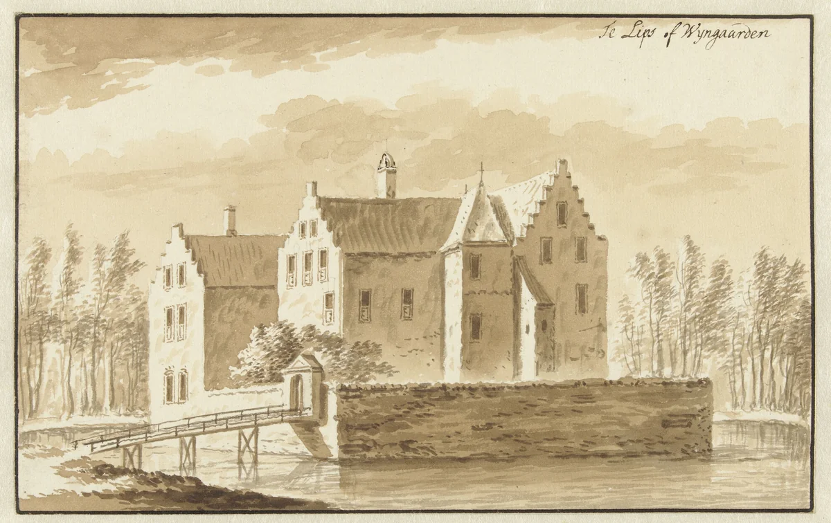 Gezicht op kasteel Te Lips of Wijngaarden by Abraham Rademaker, drawing, 1685-1735
