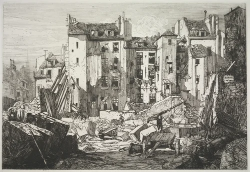 Demolition for the Openning of the Rue des Écoles by Maxime Lalanne, print, 1862