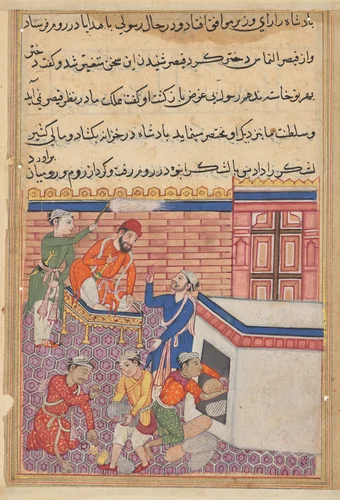 The king’s emissary being provided with gifts for his mission to Rum in order to seek the hand of the emperor’s daughter in marriage, from a Tuti-nama (Tales of a Parrot): Fiftieth Night by Unknown, painting, 1555-1565