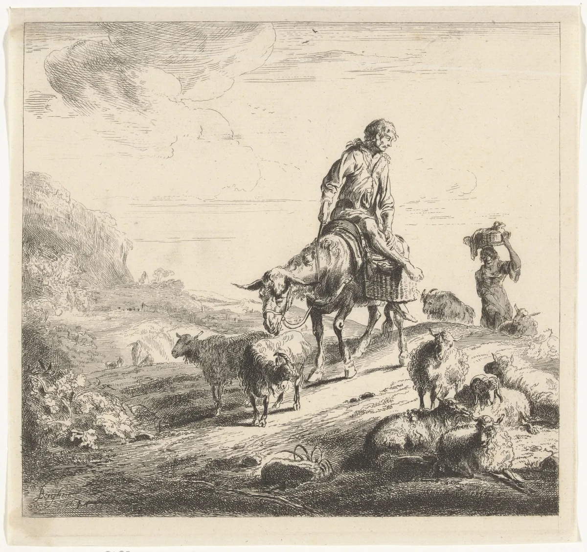 Man op een ezel by William Young Ottley, print, 1828