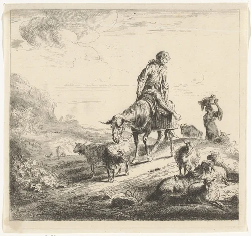 Man op een ezel by William Young Ottley, print, 1828