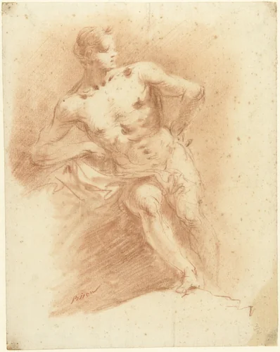 Zittend mannelijk naakt by Giuseppe Bernardino Bison, drawing, 1772-1844