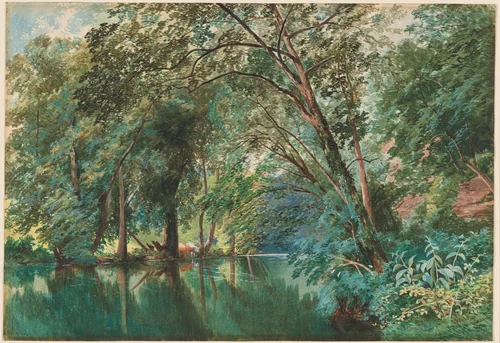 Trees over the River Frome at Stapleton by James Jackson Curnock, drawing, 1862