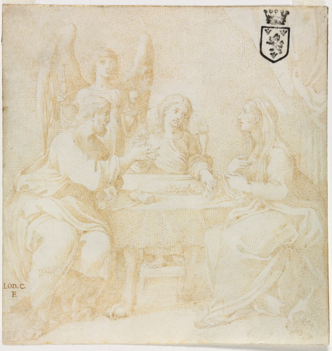 The Holy Family at Table Served by an Angel by Ludovico Carracci, drawing, 1603-1615