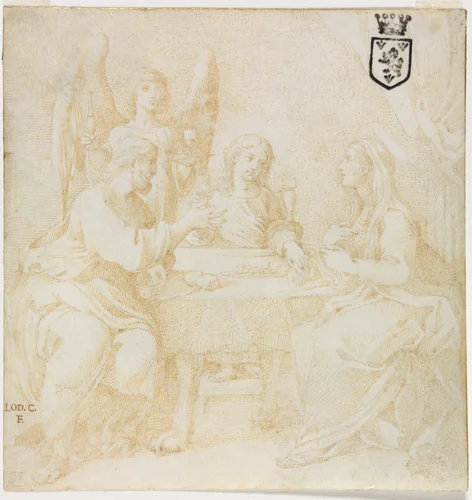 The Holy Family at Table Served by an Angel by Ludovico Carracci, drawing, 1603-1615