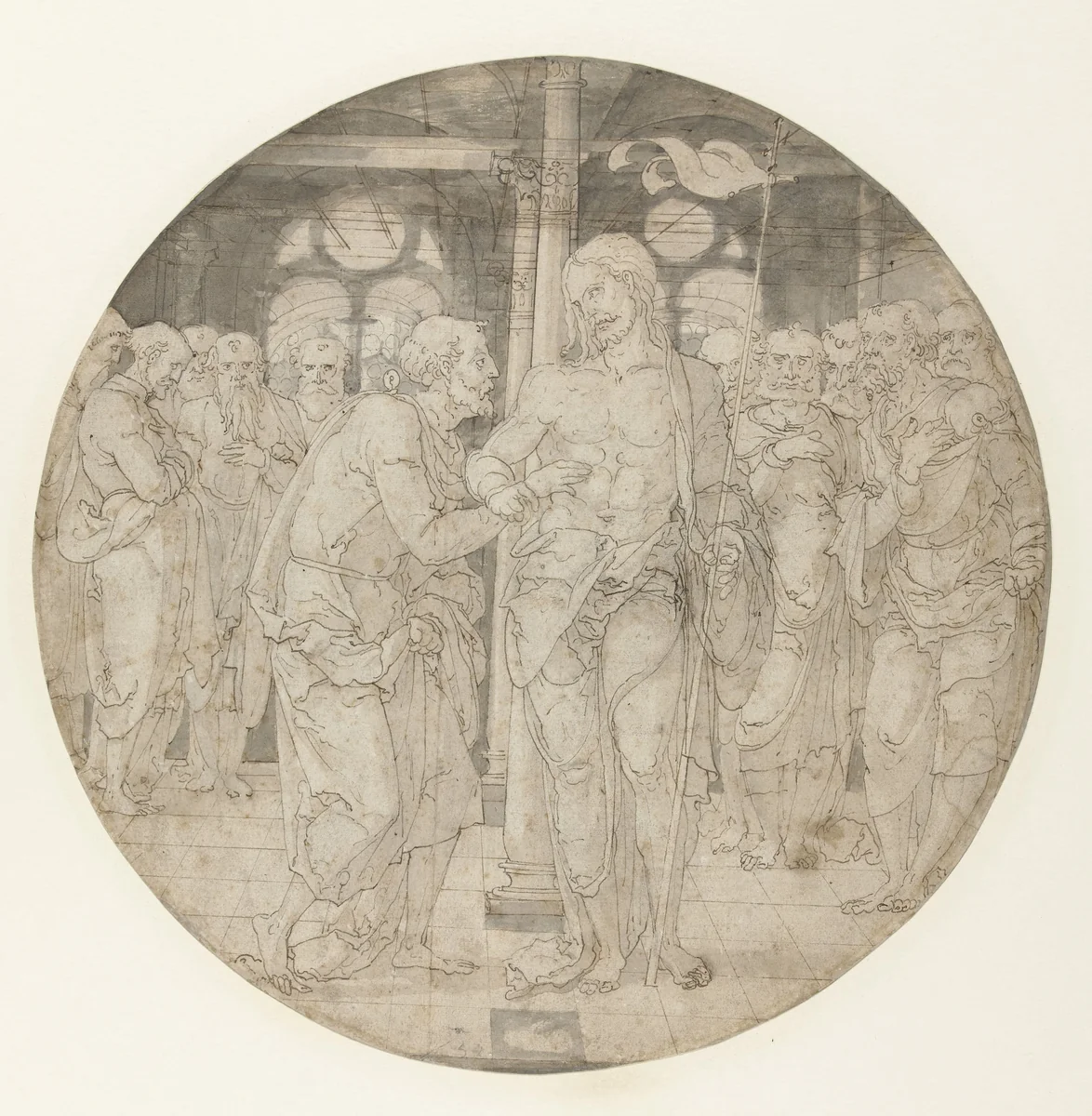 Ongelovige Thomas by Nicolaas Hogenberg, drawing, 1510-1527