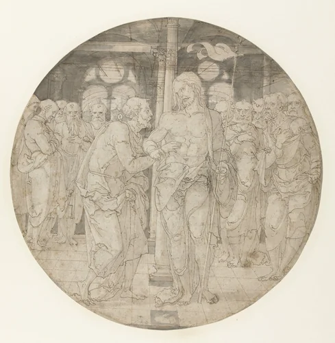 Ongelovige Thomas by Nicolaas Hogenberg, drawing, 1510-1527