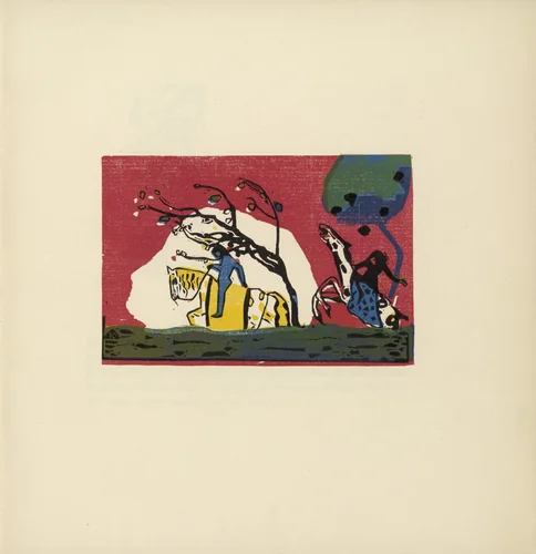 Two Riders Before Red (Zwei Reiter vor Rot) (plate, folio 4) from Klänge (Sounds) by Wassily Kandinsky, illustrated book, 1913