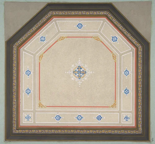 Design for the decoration of a pentagonal ceiling by Jules-Edmond-Charles Lachaise, drawing, 1830-1897