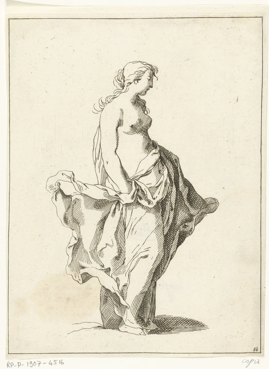 Vrouw met kleed om haar middel by anonymous, print, 1679-1750