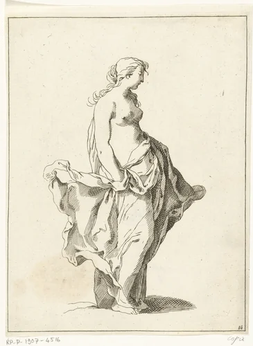 Vrouw met kleed om haar middel by anonymous, print, 1679-1750